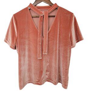 Madewell Velvet Tie-Neck Top Womens Size XL Dried Coral Short Sleeve Party